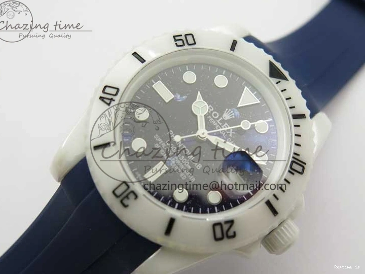 0104 Submariner 40mm White Ceramic 5GF Best Edition Dark Blue Dial on Blue Rubber Strap SA DailyWear 2486